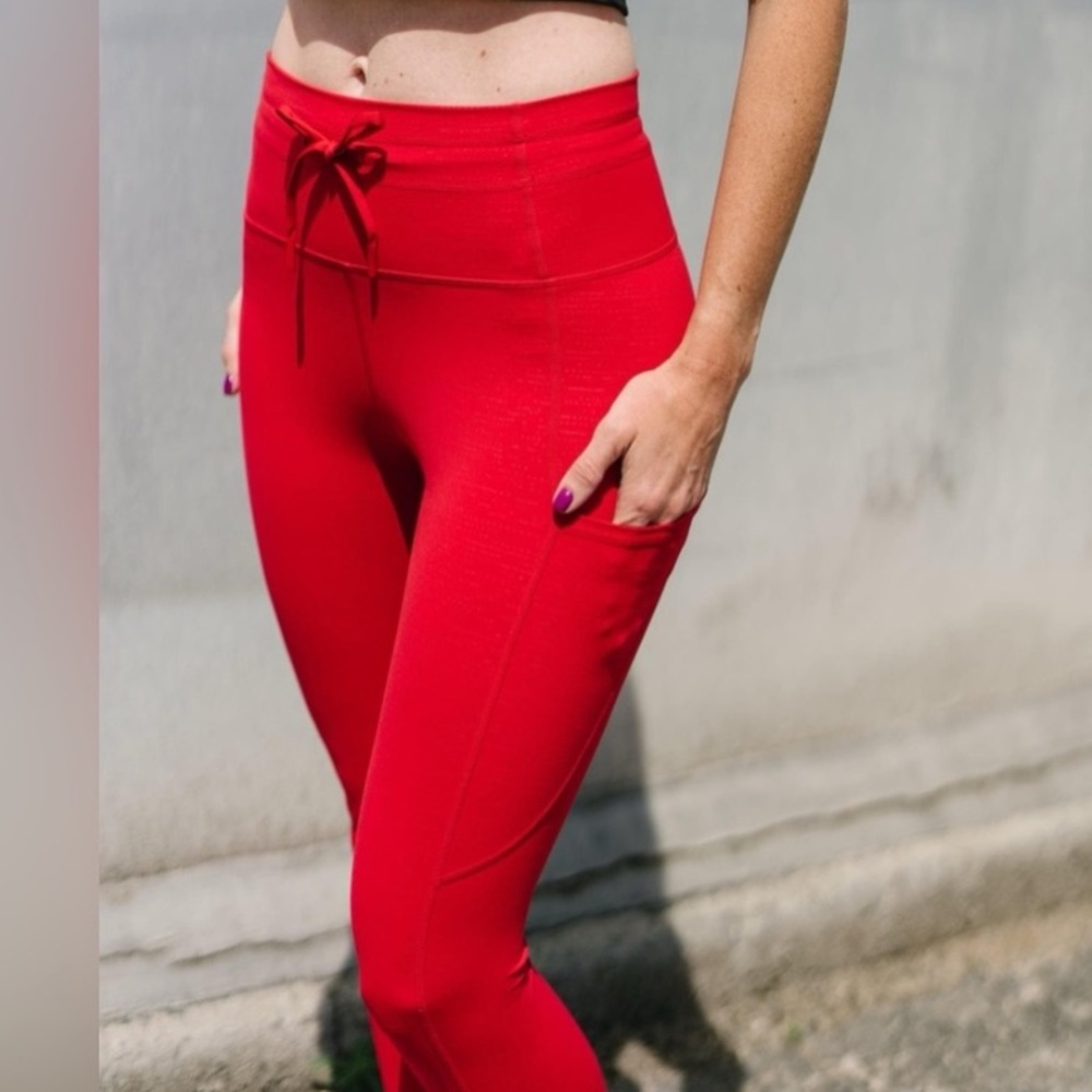 ZYIA Red Drawstring Pocket Luxe Leggings